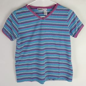 Vintage Basic Editions 90's Y2K Striped T-Shirt Top Size XL Casual Gorpcore VTG
